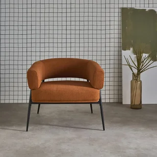 Fauteuil Cristo tissu dossier cintré piétement métallique contemporain