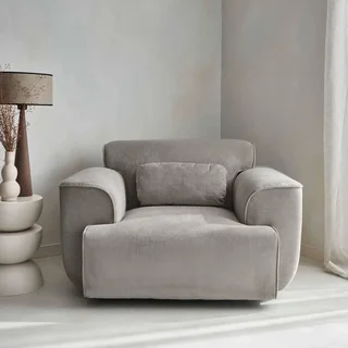 Fauteuil velours côtelé beige 1 place design contemporain Wallas
