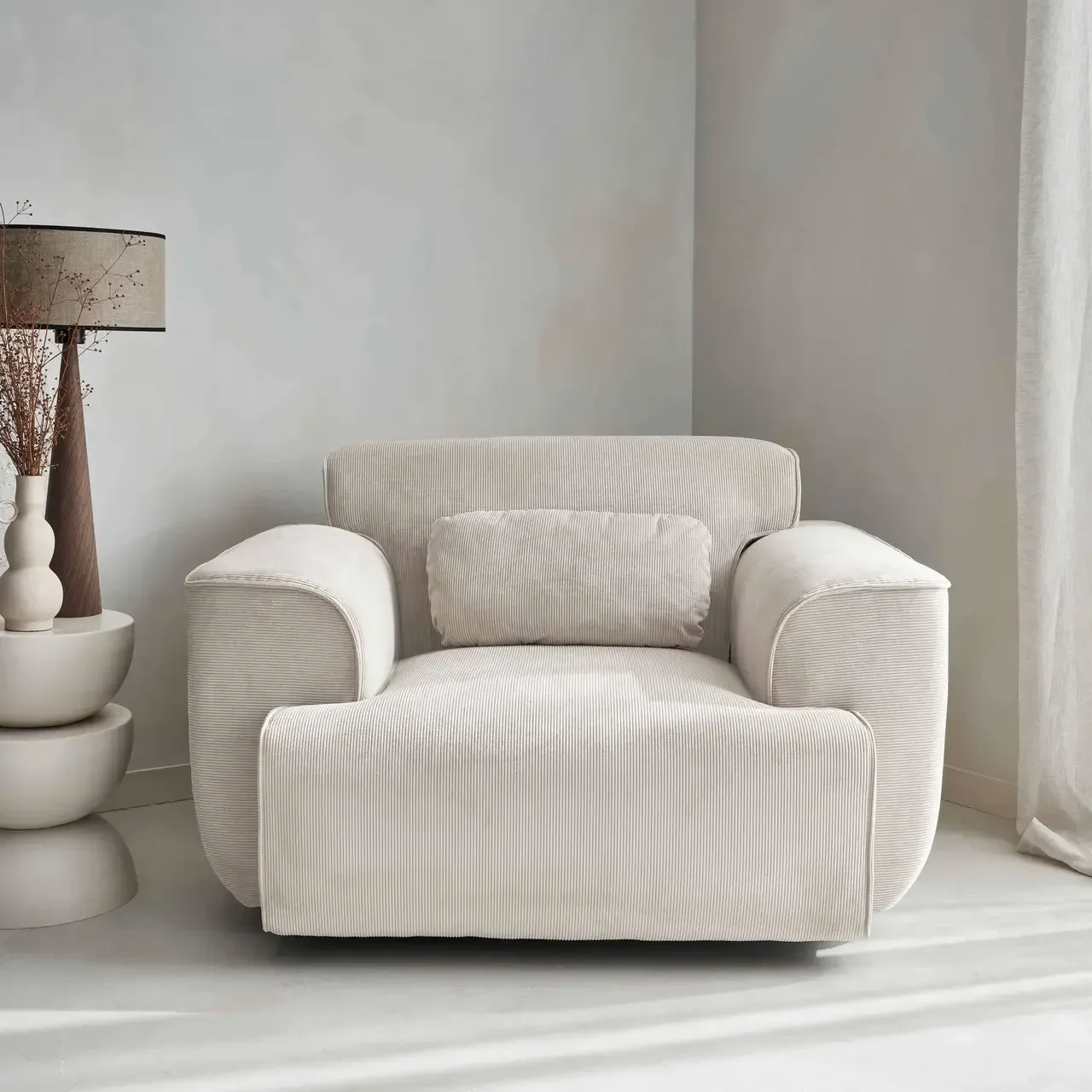 Fauteuil velours côtelé 1 place gris Collection Wallas design contemporain