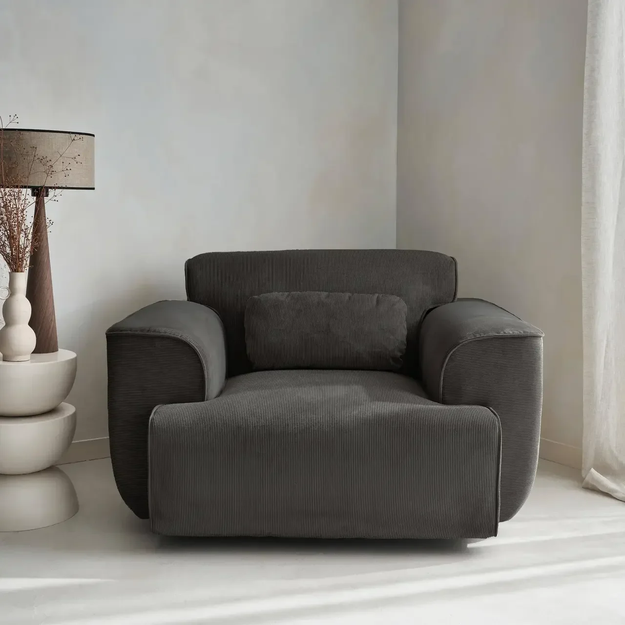 Fauteuil velours côtelé 1 place Wallas - Design minimaliste et confort profond