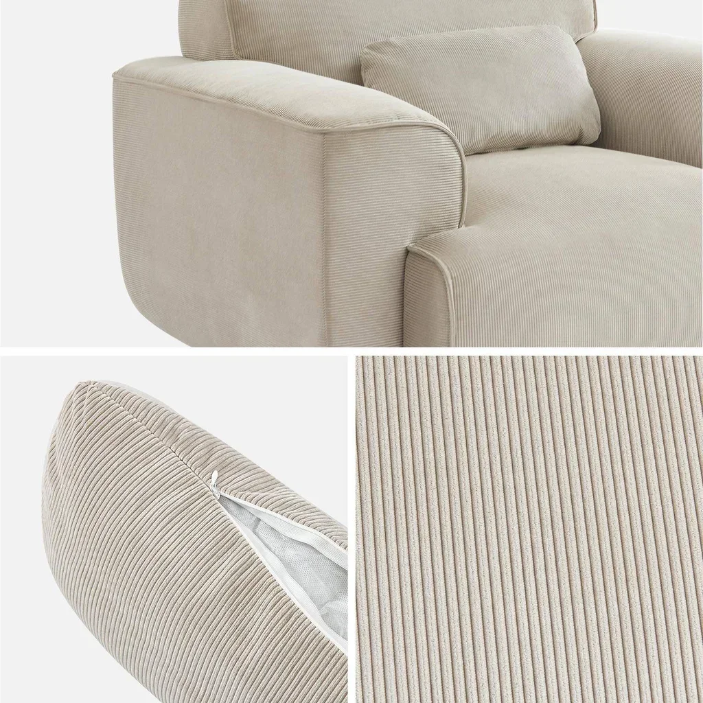 Fauteuil velours côtelé 1 place gris design minimaliste salon