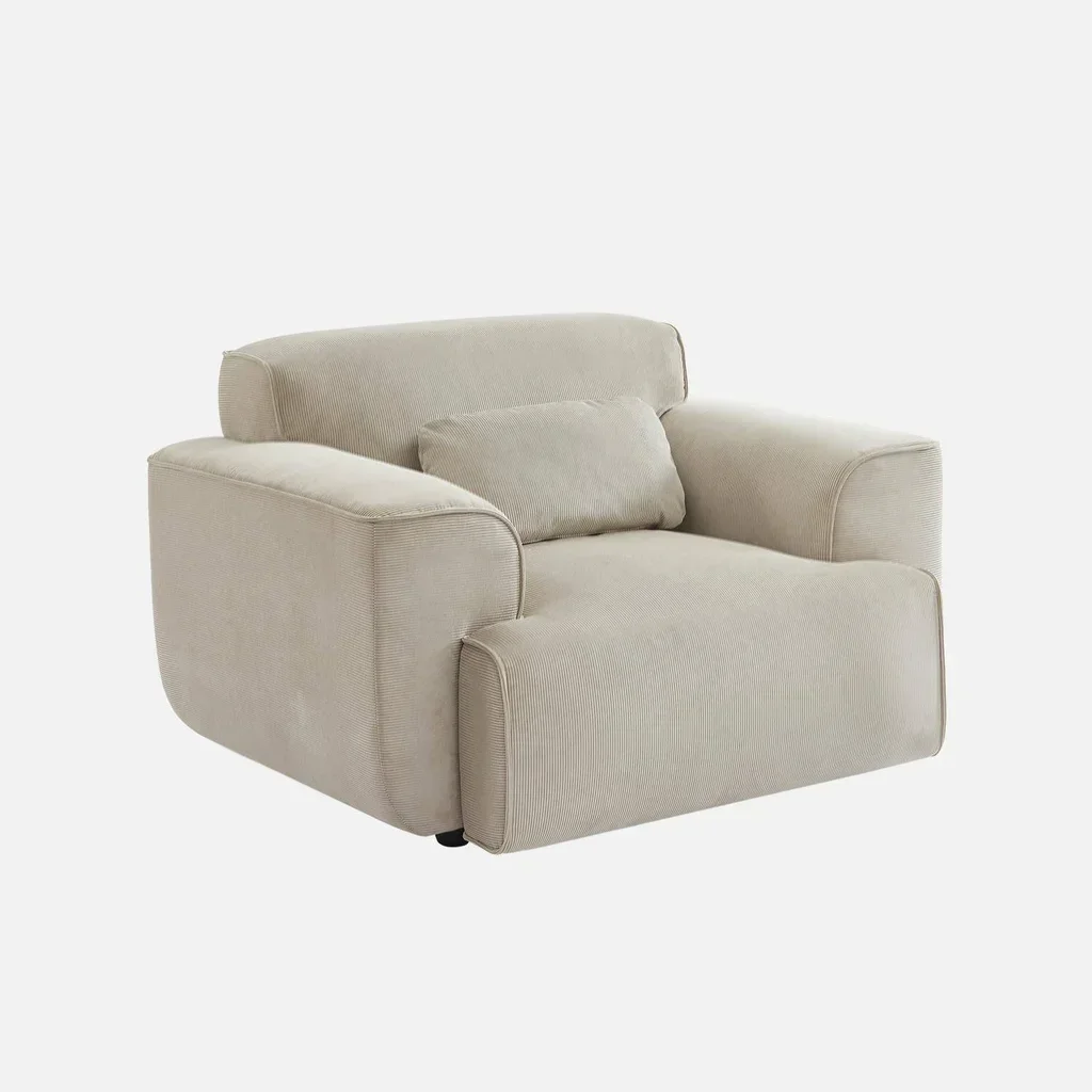 Fauteuil velours côtelé 1 place gris design minimaliste salon