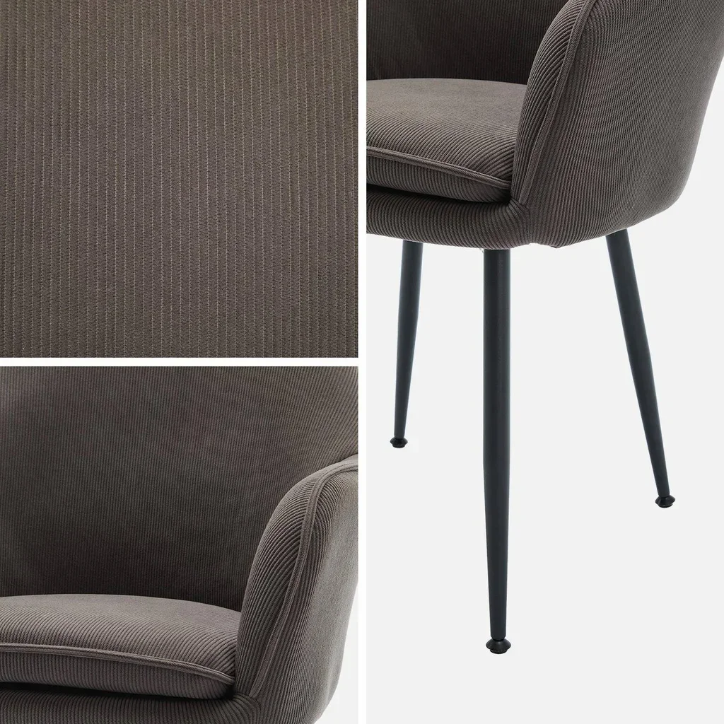 Fauteuil vintage velours côtelé Shella pieds métal noir mat confort
