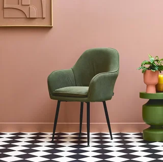 Fauteuil velours côtelé vintage Shella pieds métal noir