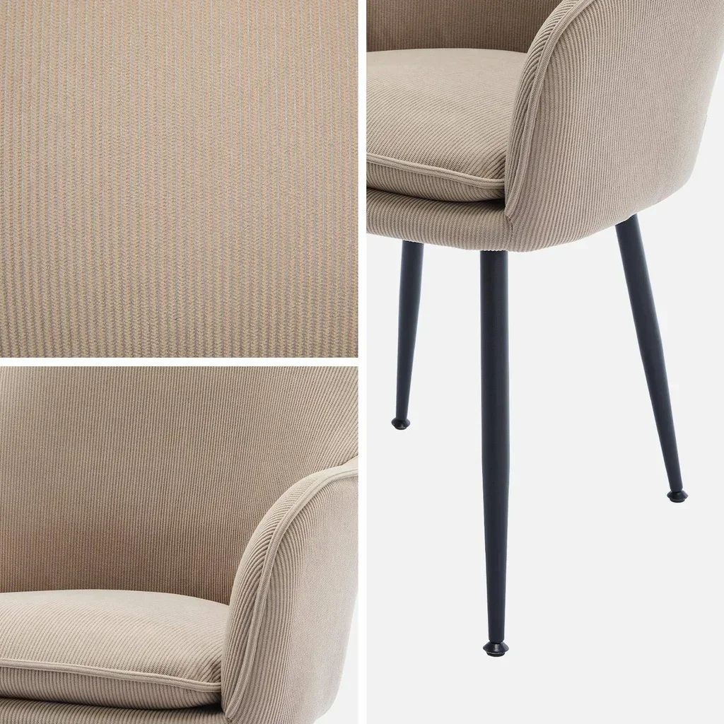 Fauteuil velours côtelé vintage structure métallique noir mat confortable Shella