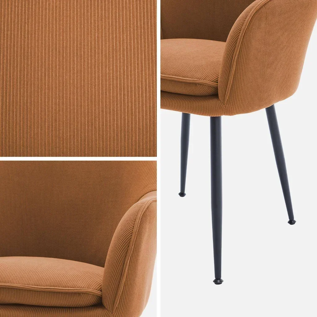 Fauteuil velours côtelé vintage Shella structure métallique noir mat