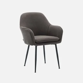Fauteuil vintage velours côtelé Shella pieds métal noir mat confort