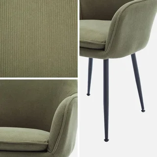 Fauteuil velours côtelé vintage Shella pieds métal noir