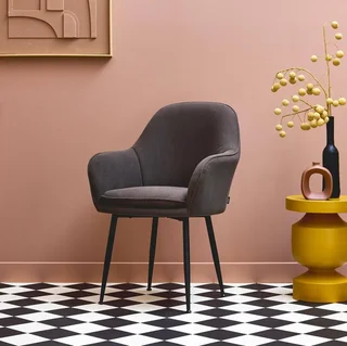 Fauteuil vintage velours côtelé Shella pieds métal noir mat confort