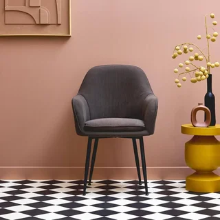 Fauteuil vintage velours côtelé Shella pieds métal noir mat confort