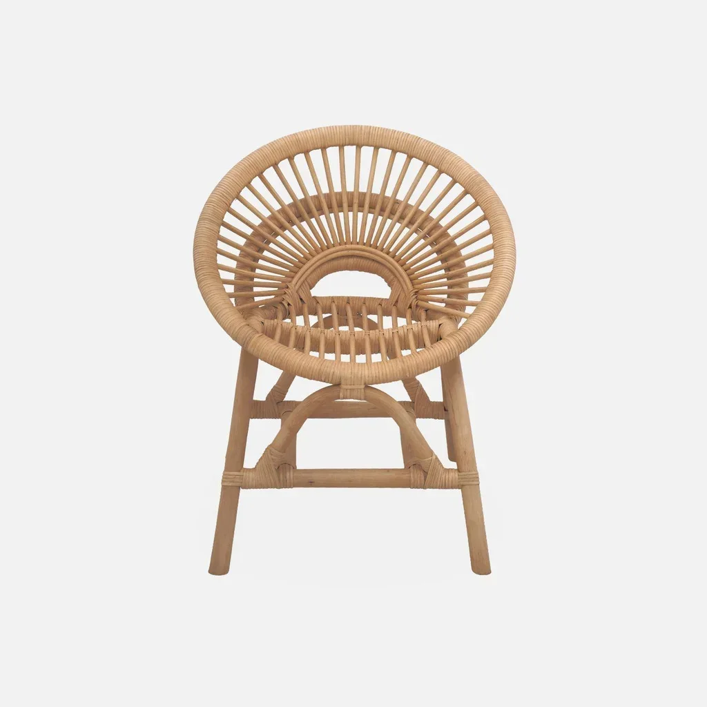 Fauteuil vintage rotin naturel enfant chambre bohème