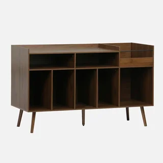 Meuble rangement vinyle rétro bois foncé 130 cm style vintage Népal