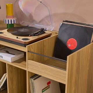 Meuble rangement vinyle rétro bois 130 cm style scandinave Dune