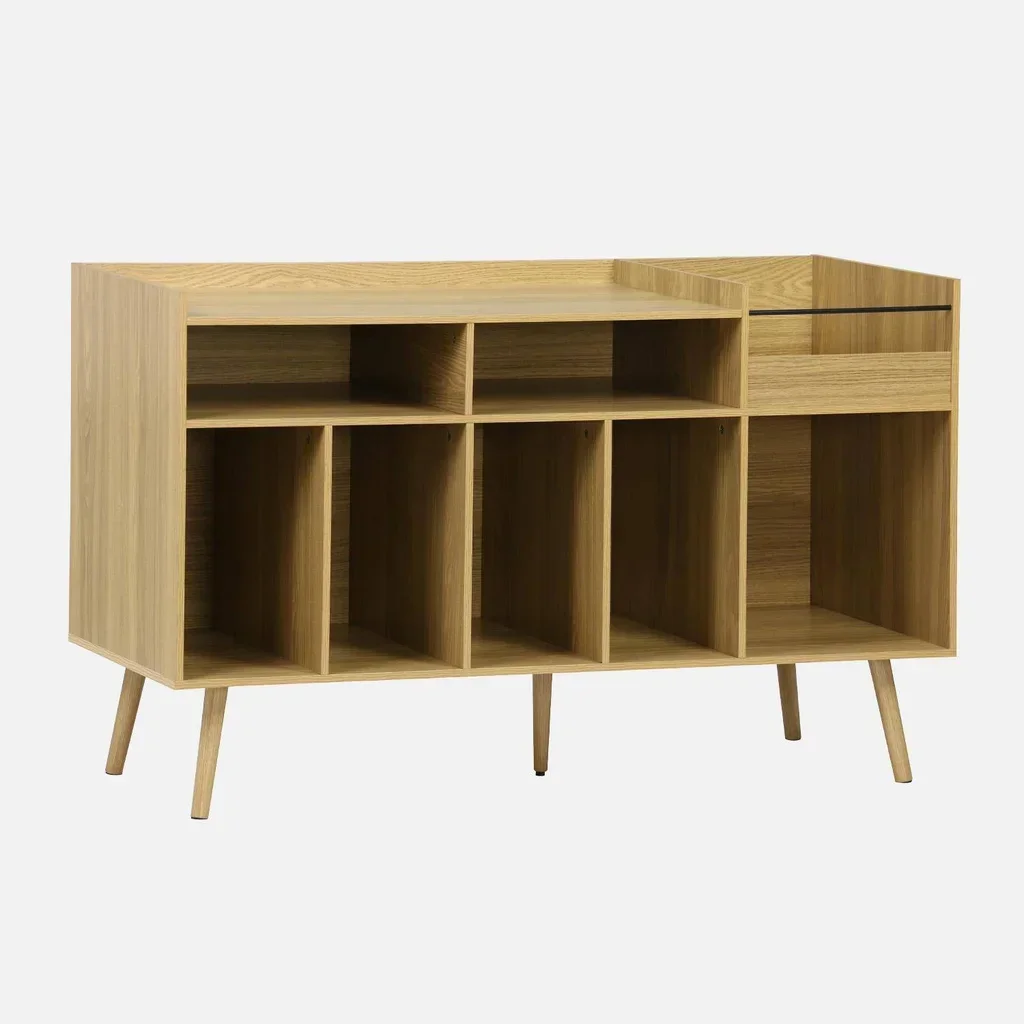 Meuble rangement vinyle rétro bois 130 cm style scandinave Dune