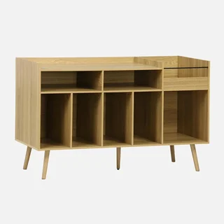Meuble rangement vinyle rétro bois 130 cm style scandinave Dune