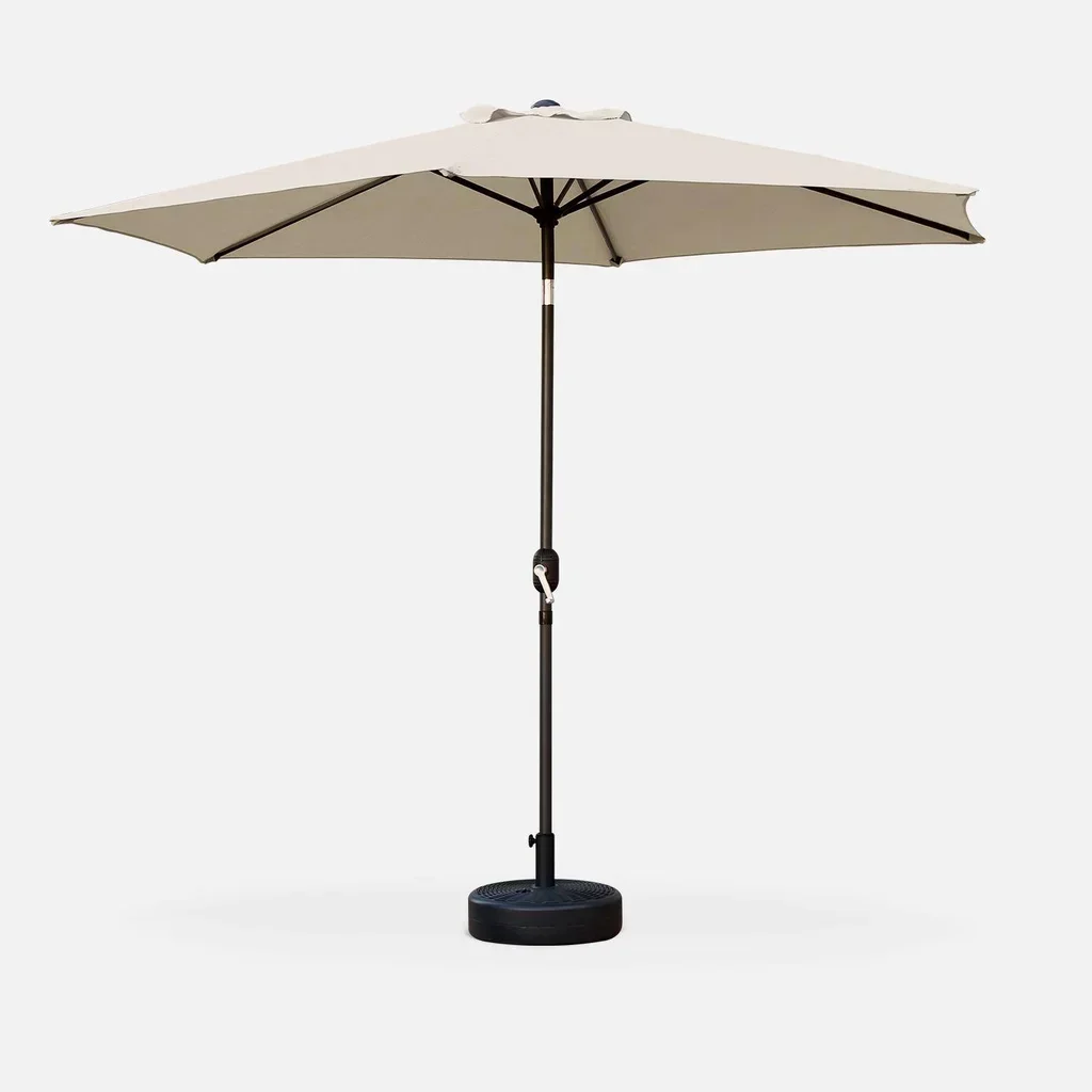 Grand parasol rond 3m mât central orientable aluminium toile UV 180g