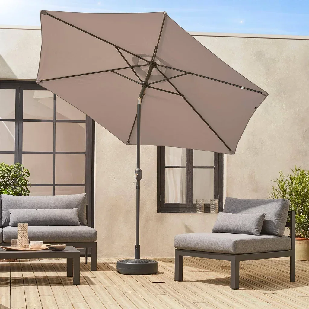 Grand parasol rond 3m mât central orientable aluminium polyester UV
