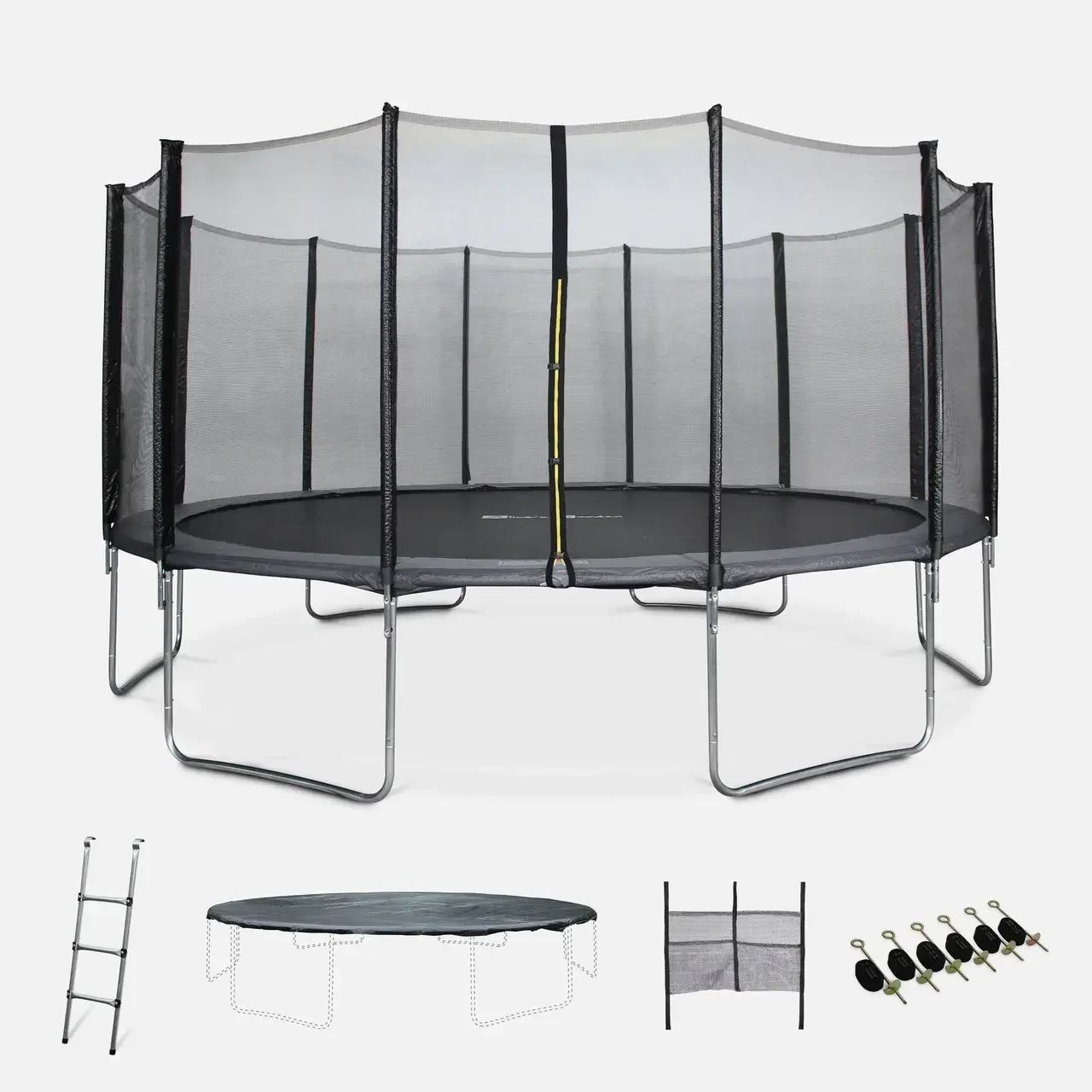 Grand trampoline 490 cm Jupiter XXL avec filet de sécurité et accessoires complets pour toute la famille