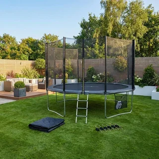 Grand trampoline 490 cm Jupiter XXL avec filet de sécurité et accessoires complets pour toute la famille