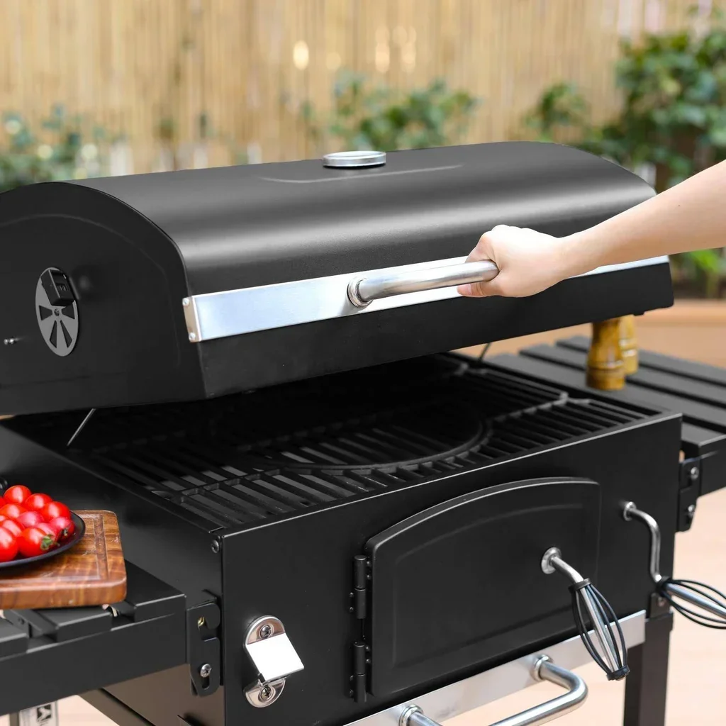 Barbecue charbon Bernard avec housse protection - cuisson fumoir 3 grilles fonte