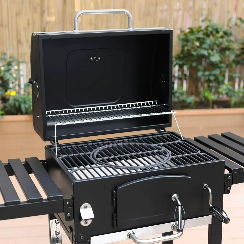 Barbecue charbon Bernard avec housse protection - cuisson fumoir 3 grilles fonte