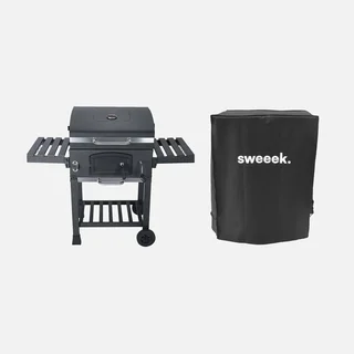 Barbecue charbon Bernard avec housse protection - cuisson fumoir 3 grilles fonte