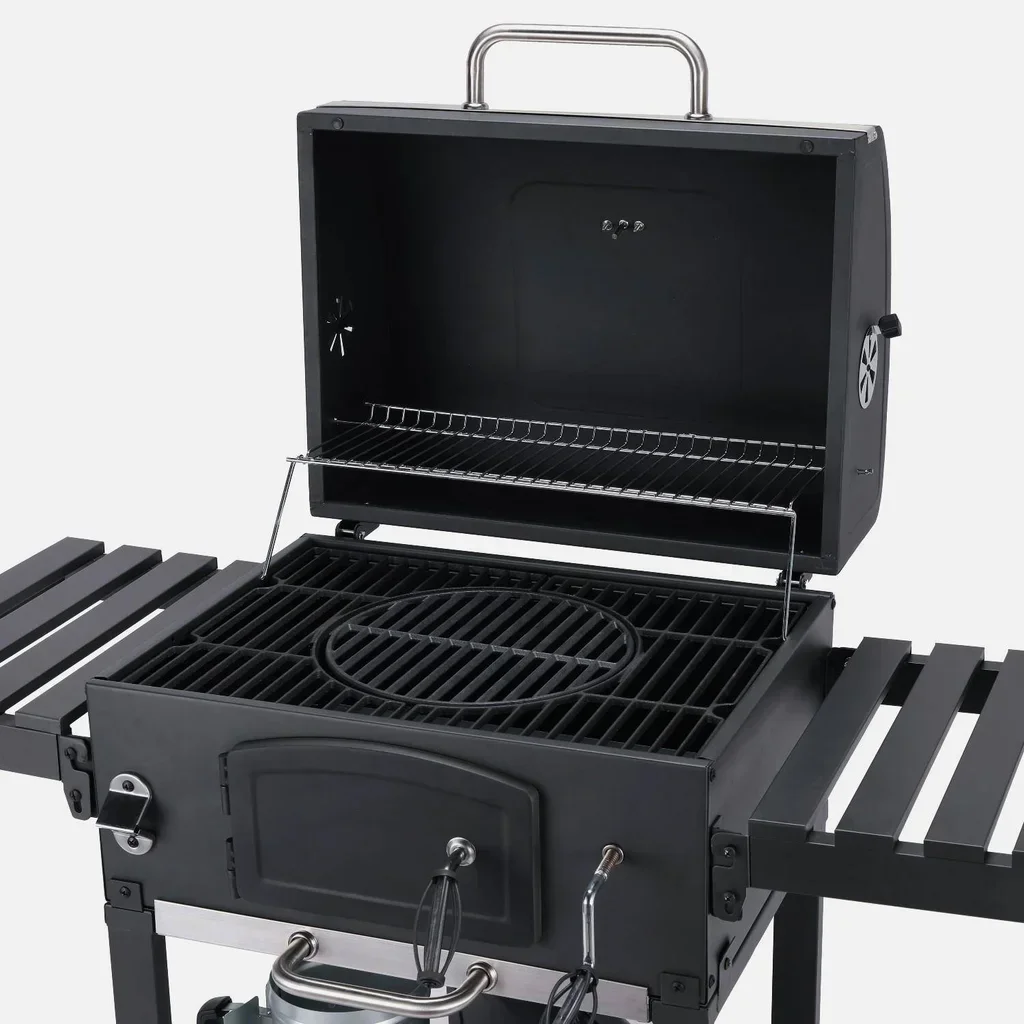 Barbecue charbon Bernard avec housse protection - cuisson fumoir 3 grilles fonte