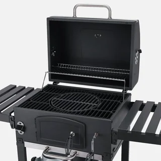 Barbecue charbon Bernard avec housse protection - cuisson fumoir 3 grilles fonte