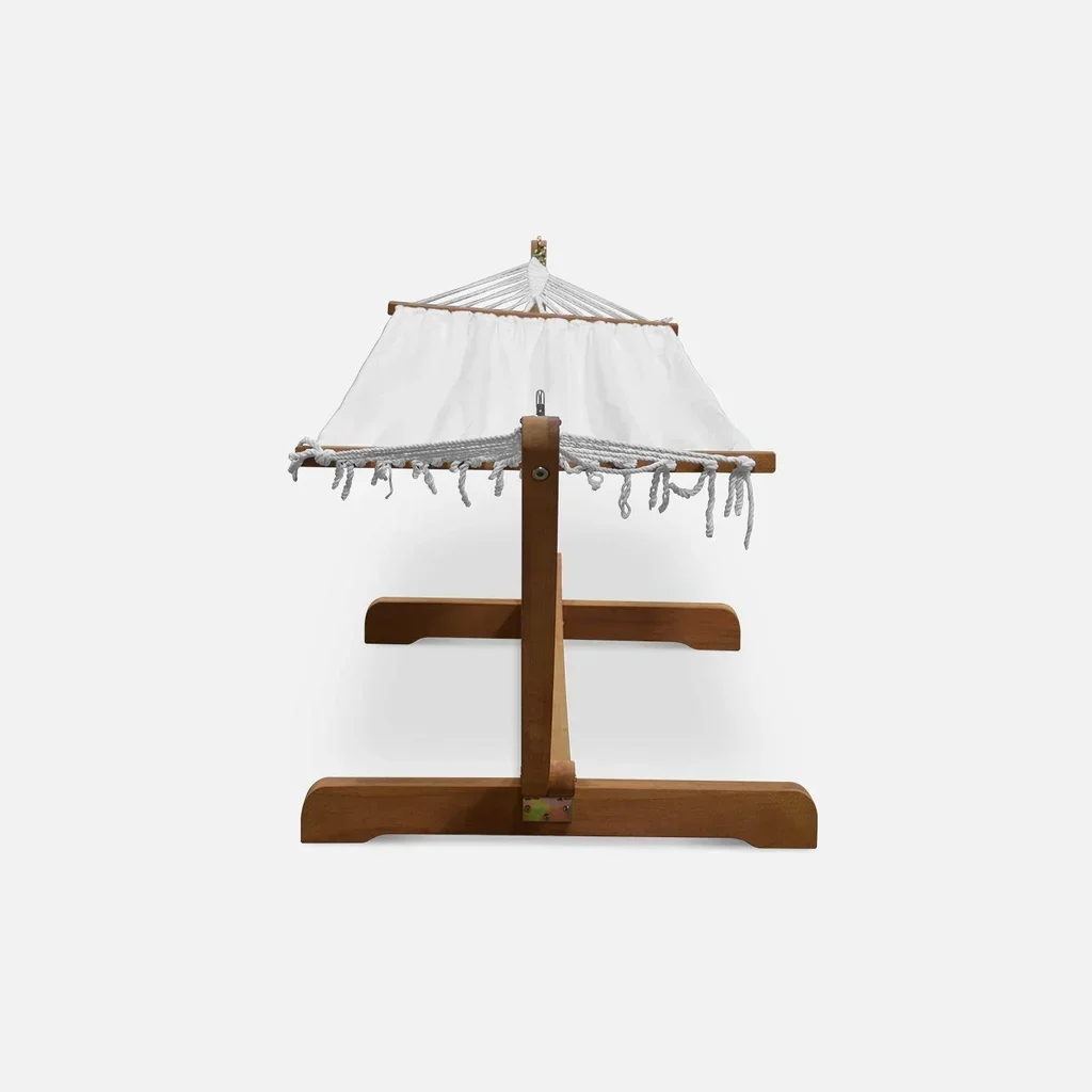 Hamac support bois eucalyptus toile coton terrasse jardin