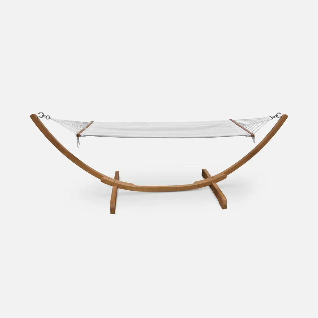 Hamac support bois eucalyptus toile coton terrasse jardin
