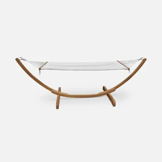 Hamac support bois eucalyptus toile coton terrasse jardin