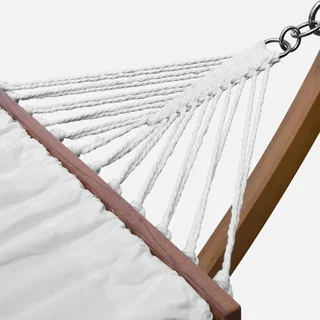 Hamac support bois eucalyptus toile coton terrasse jardin
