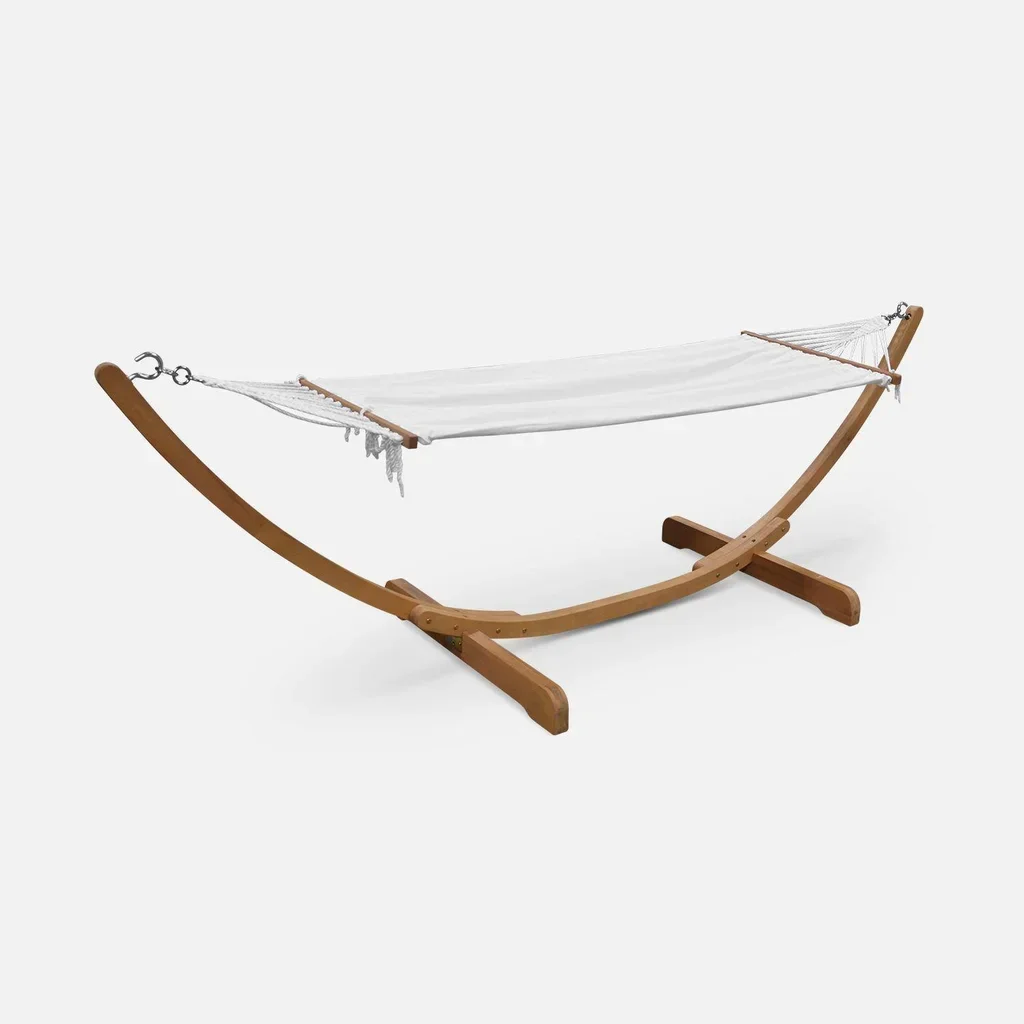 Hamac support bois eucalyptus toile coton terrasse jardin