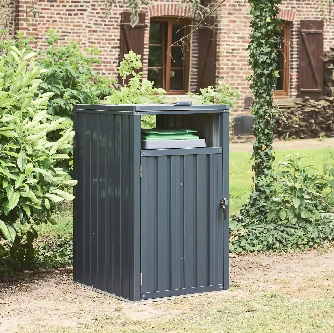 Housse conteneur métal zingué pour poubelles jardin