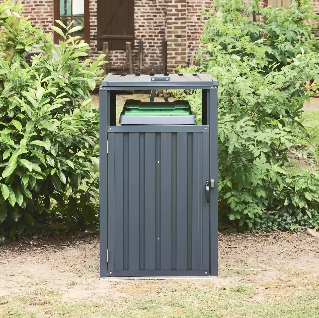 Housse conteneur métal zingué pour poubelles jardin