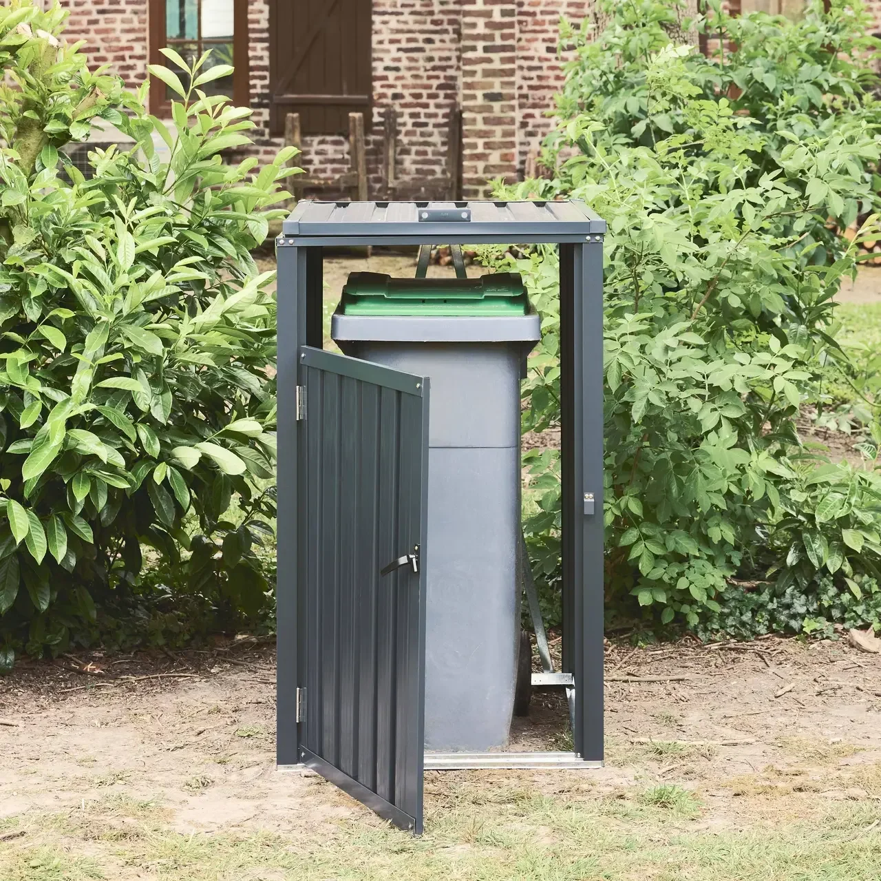 Housse conteneur métal zingué pour poubelles jardin