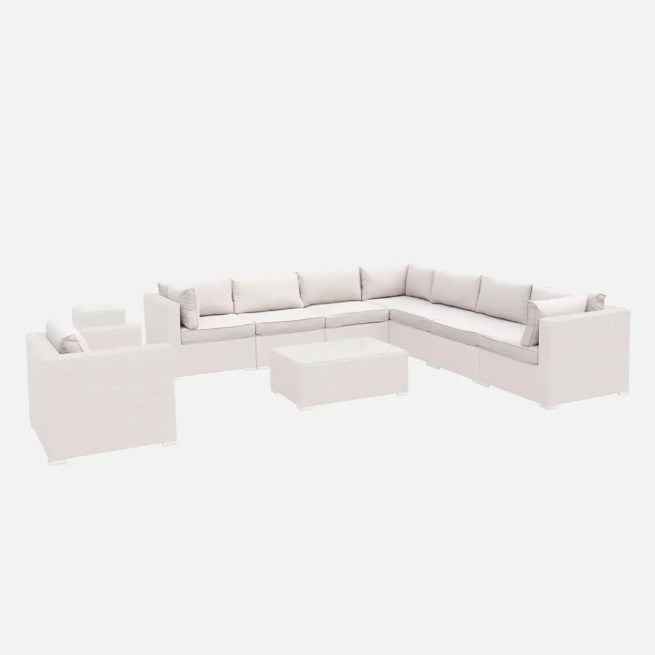 Set 19 housses coussins salon jardin résine tressée beige imperméables