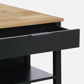 Îlot central cuisine bois hévéa L120cm rangements tabourets