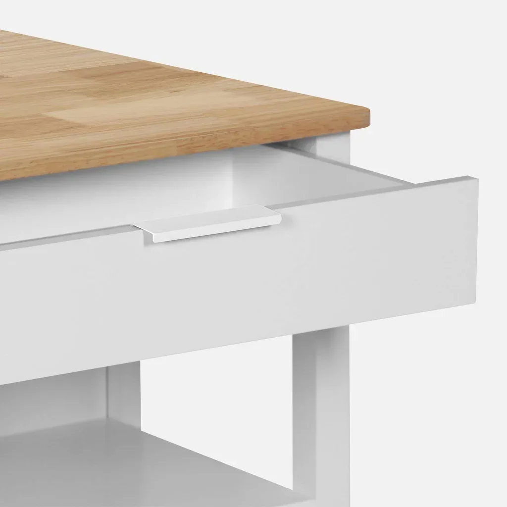 Îlot central cuisine bois hévéa L120cm avec rangements et espace repas