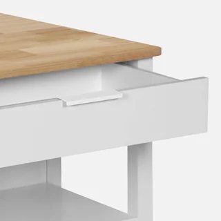 Îlot central cuisine bois hévéa L120cm avec rangements et espace repas