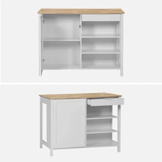 Îlot central cuisine bois hévéa L120cm avec rangements et espace repas
