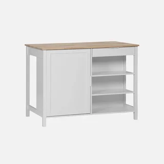 Îlot central cuisine bois hévéa L120cm avec rangements et espace repas