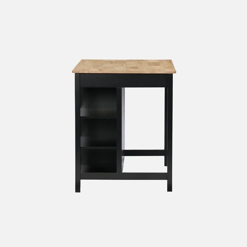 Îlot central cuisine bois hévéa L120cm rangements tabourets