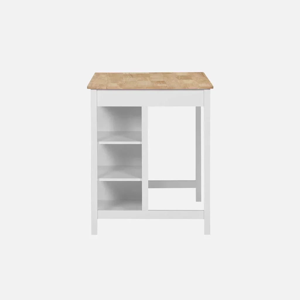 Îlot central cuisine bois hévéa L120cm avec rangements et espace repas
