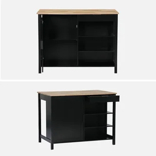 Îlot central cuisine bois hévéa L120cm rangements tabourets