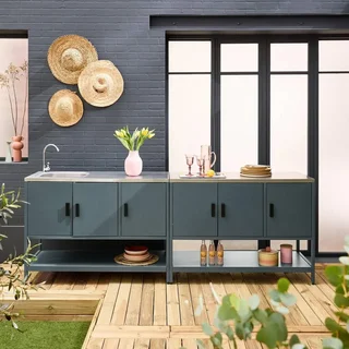 Îlot cuisine extérieure 2 modules inox avec évier et rangement