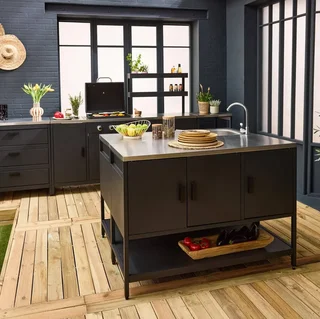 Îlot cuisine extérieure 2 modules inox avec évier et rangement
