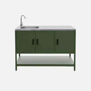 Îlot cuisine extérieure inox 2 modules avec évier et rangements