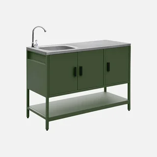 Îlot cuisine extérieure inox 2 modules avec évier et rangements