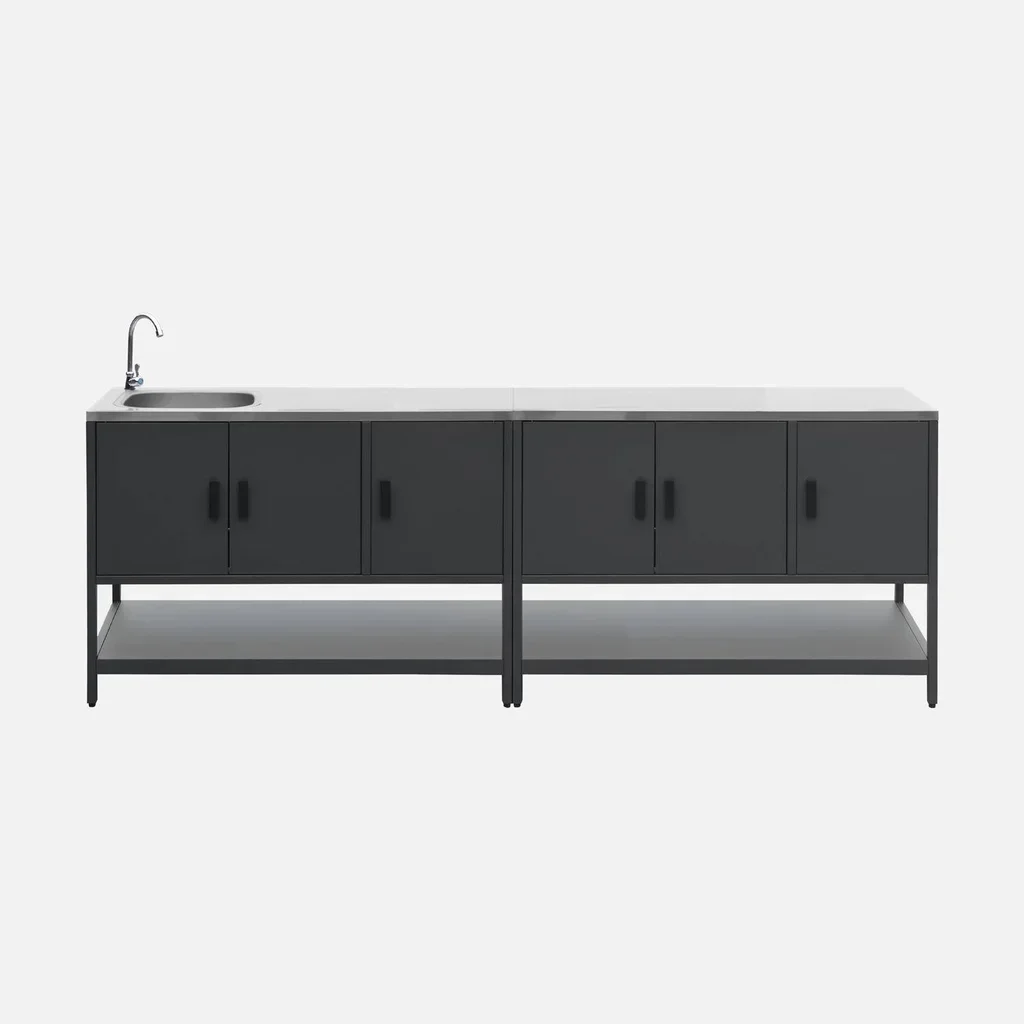 Îlot cuisine extérieure 2 modules inox avec évier et rangement